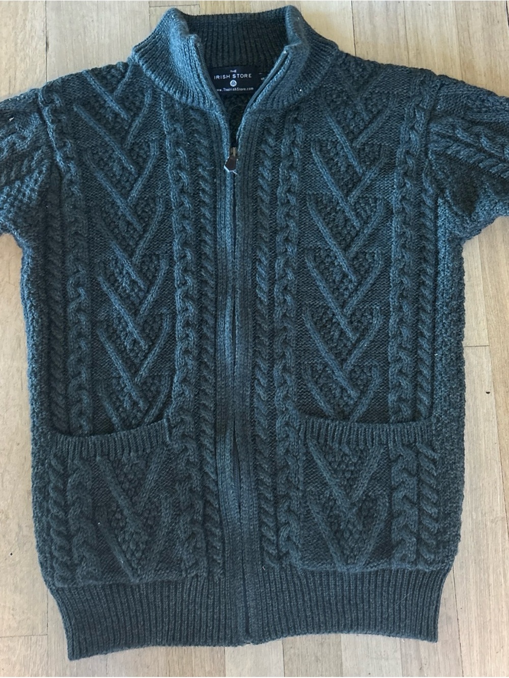 The Irish Store Dark Green 100% Merino Wool Cable Knit Cardigan Sz Sm Zippered